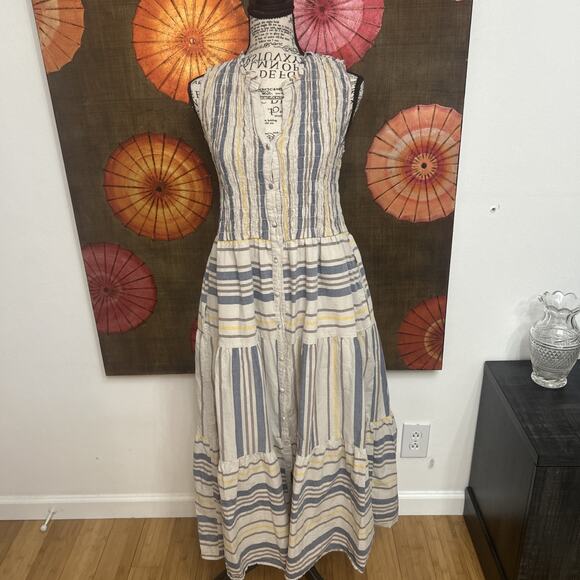 Unbranded Dresses & Skirts - 100% Cotton Smock Striped Lined Maxi Dress Coastal Chic Beachwalk CabinCore Sz S